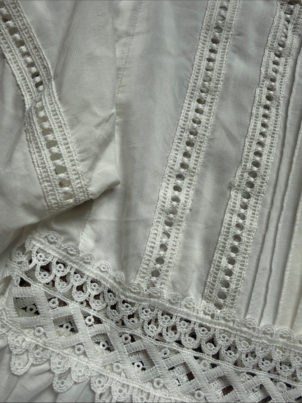 Moon River White Lace-Trim Pintuck Peasant Top - Picture 4 of 4